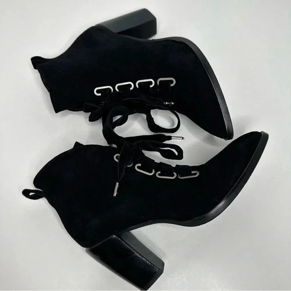 ZINDA Spain Black Suede Wide Ribbon Lace-Up Heeled Booties Side 37 - Picture 5 of 11